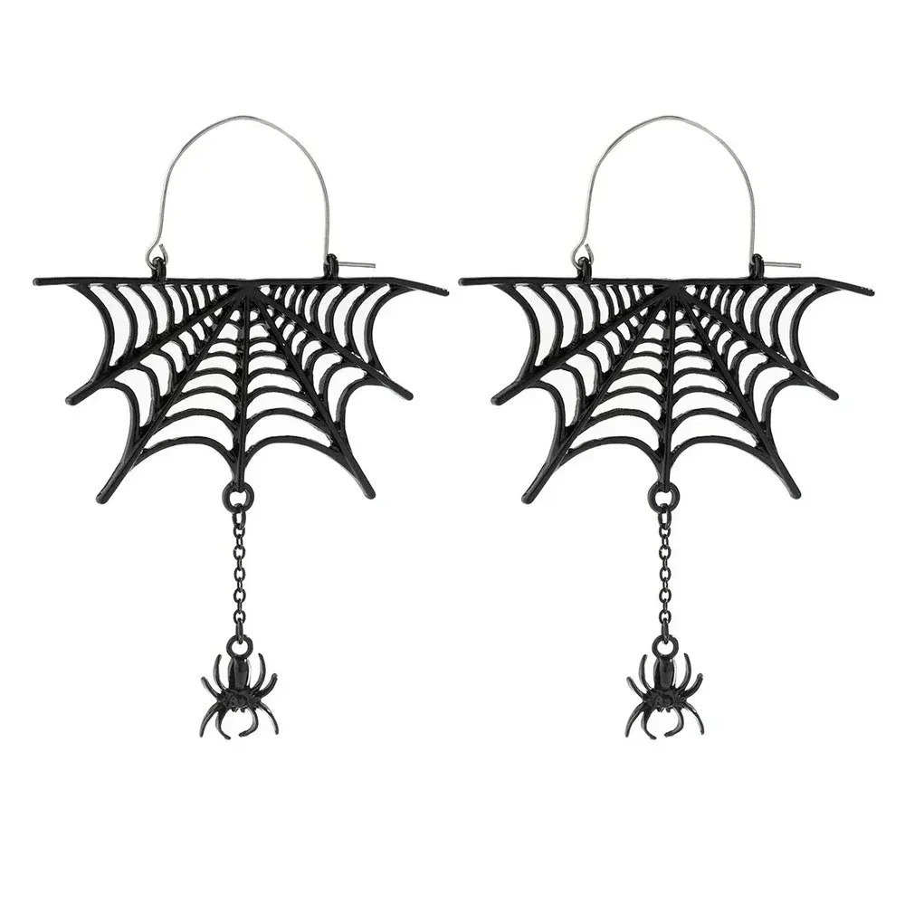 Halloween Sweet Cool Spider Mesh Fringe Earrings Dark Wind Metal Cutout - Picture 6 of 6